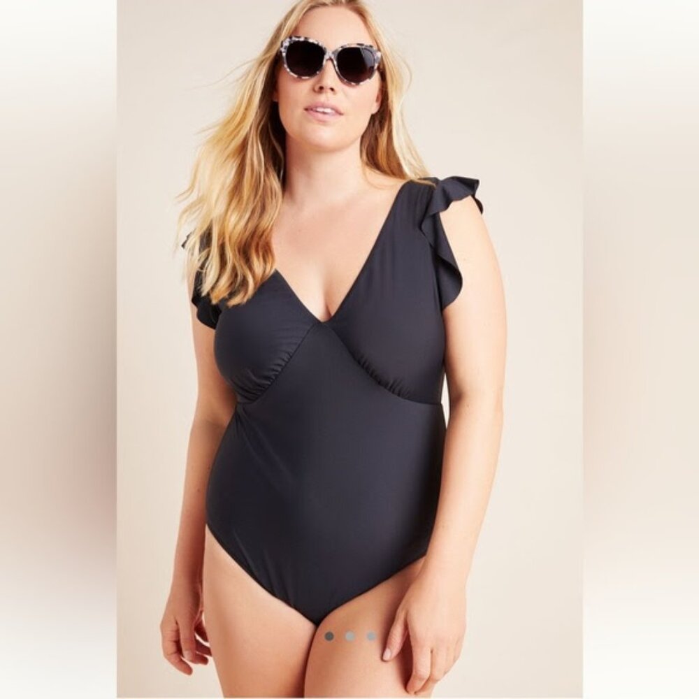 Anthropologie Ruffled One Piece Plus Swimsuit Black (3X)